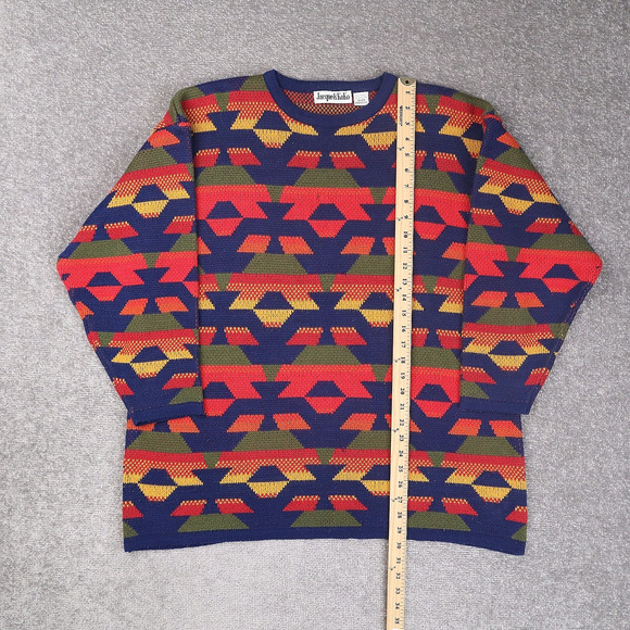 VTG Colorful Aztec Geometric XL Multicolor Chunky Knit Long Sleeve Sweater - Picture 3 of 10
